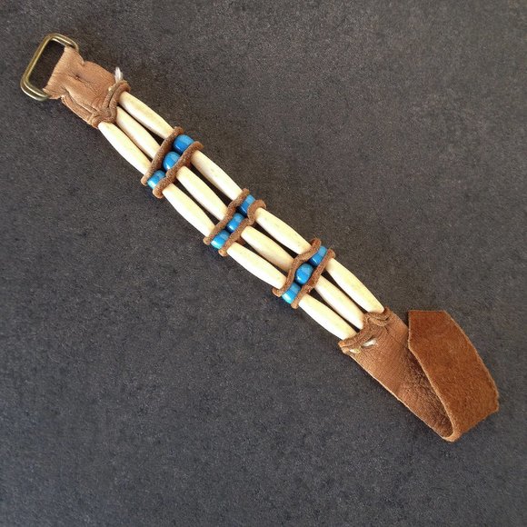 Rustic Southwest Leather & Wood Bead Bracelet - Picture 2 of 3
